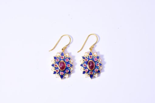 Phikun Flower Gemstone Earrings with ruby in 18k vermeil